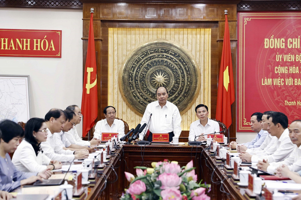 Chủ tịch nước Nguyễn Xuân Phúc phát biểu tại buổi làm việc. (Ảnh: Thống Nhất/TTXVN)