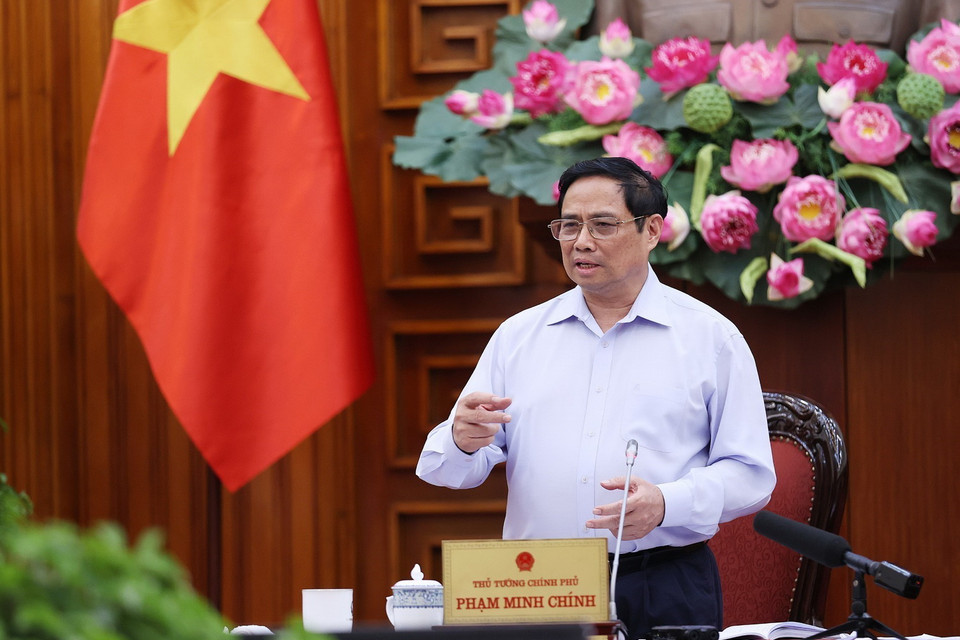 Thủ tướng Phạm Minh Chính phát biểu tại cuộc họp. (Ảnh: Dương Giang/TTXVN)