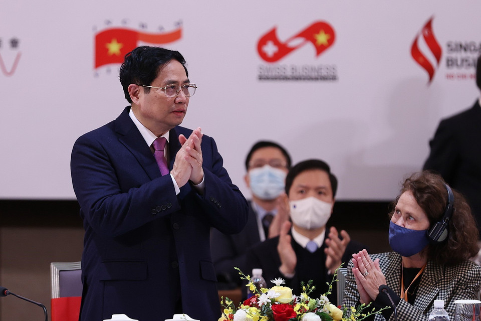 Thủ tướng Phạm Minh Chính tại Phiên cấp cao Diễn đàn doanh nghiệp Việt Nam thường niên. (Ảnh: Dương Giang/TTXVN)