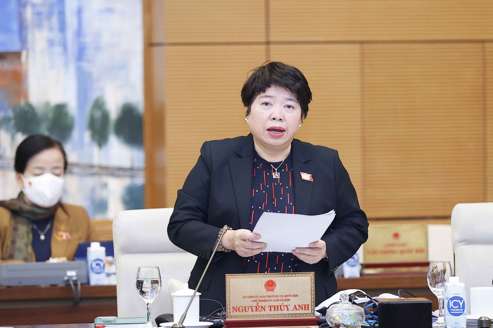 Chủ nhiệm Ủy ban Xã hội của Quốc hội Nguyễn Thúy Anh trình bày báo cáo. (Ảnh: Doãn Tấn/TTXVN)