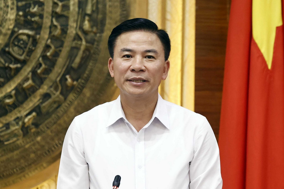 Bí thư Tỉnh ủy Thanh Hóa Đỗ Trọng Hưng buổi làm việc. (Ảnh: Thống Nhất/TTXVN)