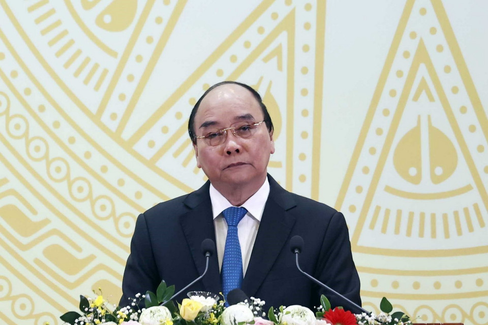 Chủ tịch nước Nguyễn Xuân Phúc phát biểu tại buổi lễ. (Ảnh: Thống Nhất/TTXVN)