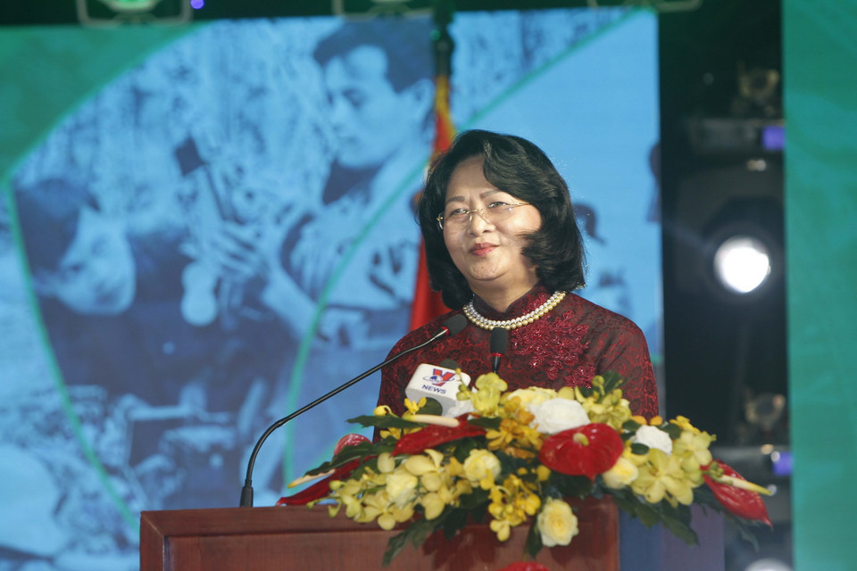 Phó Chủ tịch nước Đặng Thị Ngọc Thịnh phát biểu tại lễ kỷ niệm 60 năm Ngày thành lập Thông tấn xã Giải phóng (12/10/1960-12/10/2020). (Ảnh: Thanh Vũ/TTXVN)