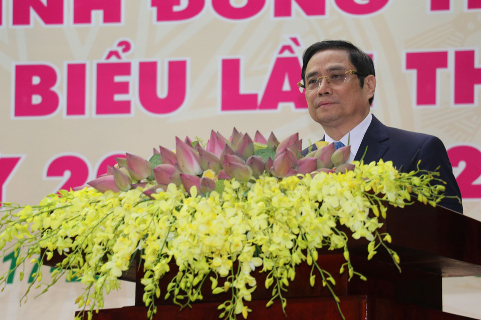 Ủy viên Bộ Chính trị, Bí thư Trung ương Đảng, Trưởng Ban Tổ chức Trung ương Phạm Minh Chính phát biểu chỉ đạo Đại hội. (Ảnh: Nguyễn Văn Trí/TTXVN)