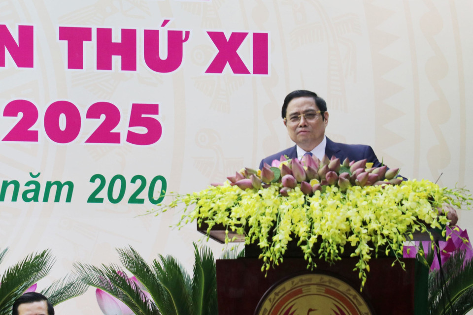 Ủy viên Bộ Chính trị, Bí thư Trung ương Đảng, Trưởng Ban Tổ chức Trung ương Phạm Minh Chính phát biểu chỉ đạo Đại hội. (Ảnh: Nguyễn Văn Trí/TTXVN)