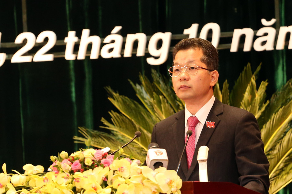 Phó Bí thư Thường trực Thành ủy Đà Nẵng Nguyễn Văn Quảng phát biểu tại đại hội. (Ảnh: Trần Lê Lâm/TTXVN)