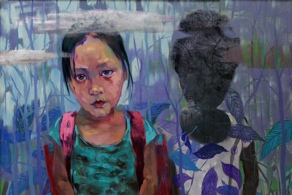 Tác phẩm 'Đến trường' của họa sỹ Nguyễn Minh Đông. (Ảnh: Doãn Đức/Vietnam+)