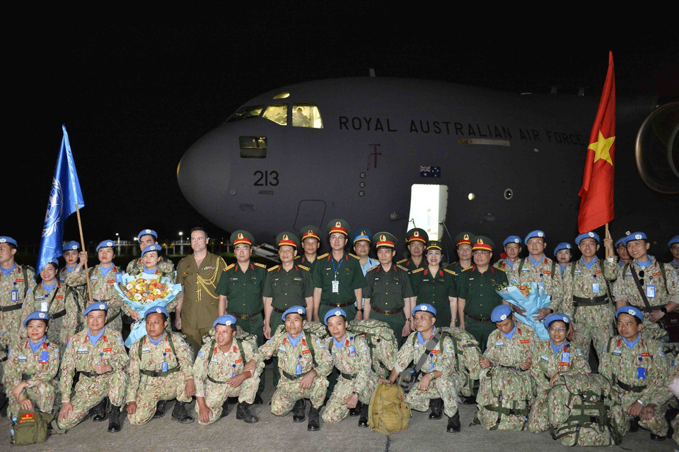 Trong nhiệm kỳ một năm tại Phái bộ, các quân nhân đã tạo được nhiều dấu ấn và để lại nhiều ấn tượng tốt đẹp trong lòng bạn bè quốc tế về một hình ảnh và đất nước con người Việt Nam thân thiện. (Ảnh: Minh Đức/TTXVN)