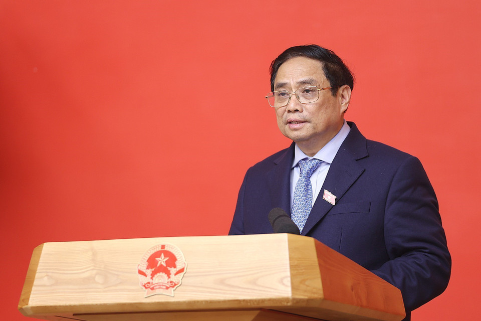 Thủ tướng Phạm Minh Chính phát biểu tại Lễ trao quyết định bổ nhiệm Phó Thủ tướng Chính phủ. (Ảnh: Dương Giang/TTXVN)