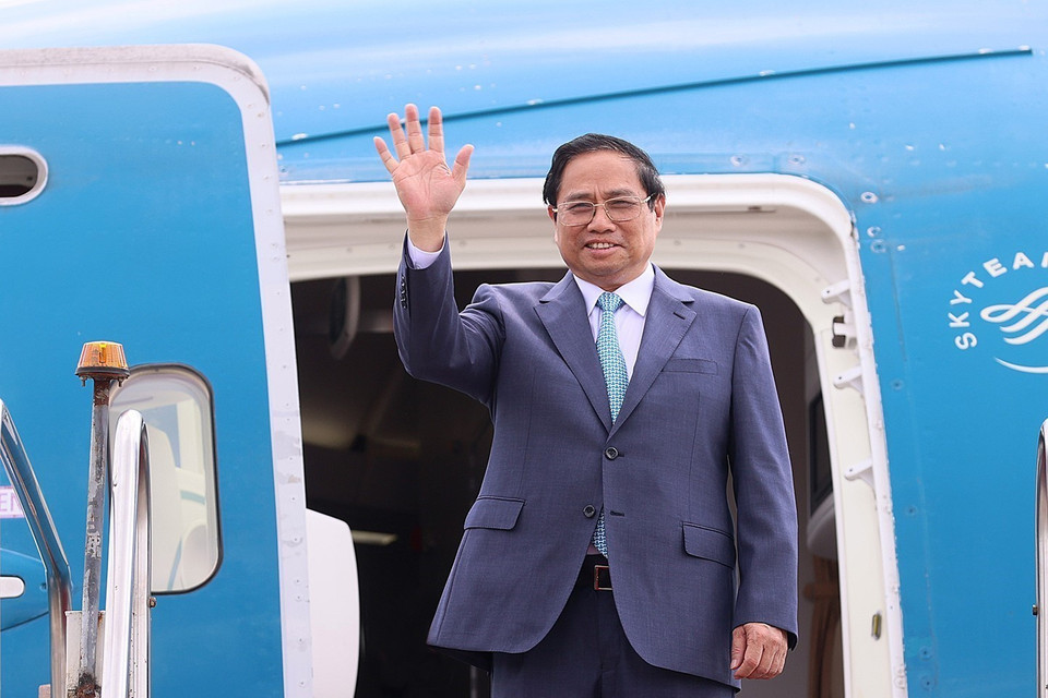 Chiều 24/9/2023 (giờ địa phương), Thủ tướng Phạm Minh Chính cùng Đoàn Đại biểu Cấp cao Việt Nam đến Thủ đô Brasilia, bắt đầu các hoạt động thăm chính thức Cộng hòa Liên bang Brazil theo lời mời của Tổng thống Lula da Silva. (Ảnh: Dương Giang/TTXVN)