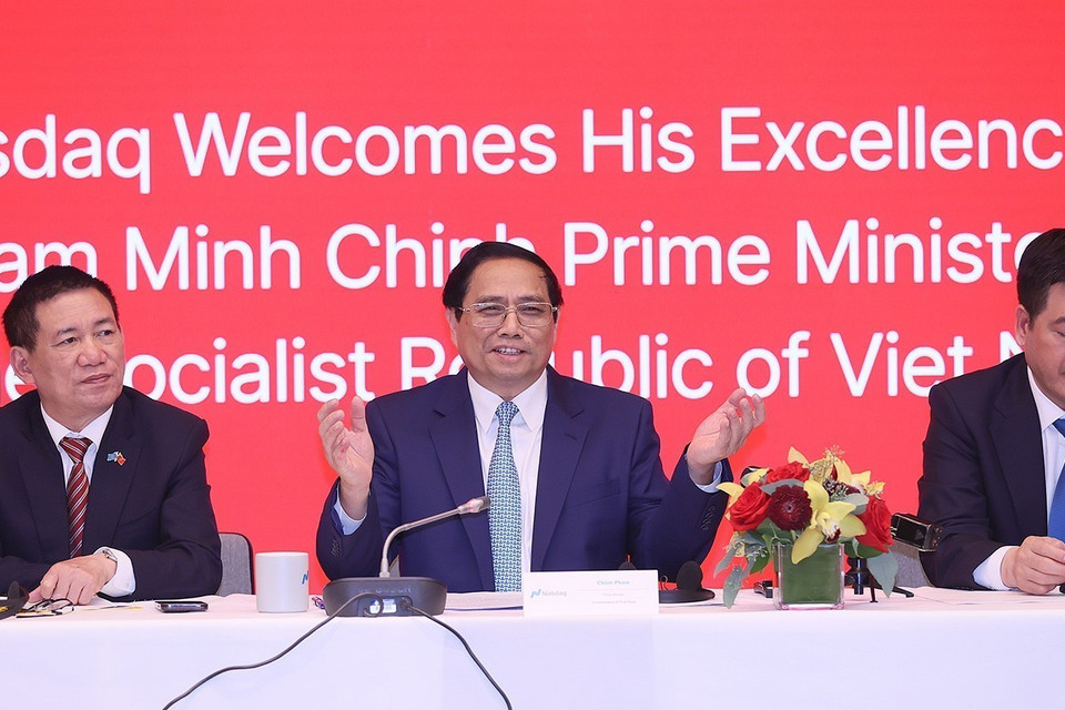 Thủ tướng Phạm Minh Chính toạ đàm với một số doanh nghiệp Hoa Kỳ. (Ảnh: Dương Giang/TTXVN)