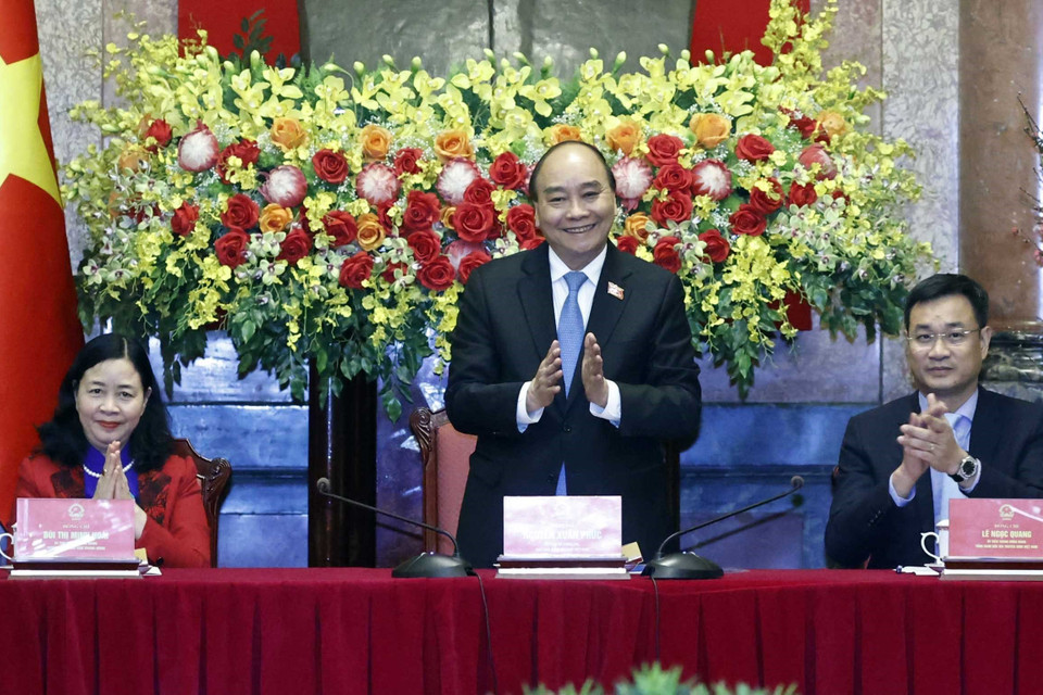 Chủ tịch nước tại buổi gặp mặt các nhân vật trong chương trình "Việc tử tế" của Đài Truyền hình Việt Nam. (Ảnh: Thống Nhất/TTXVN)