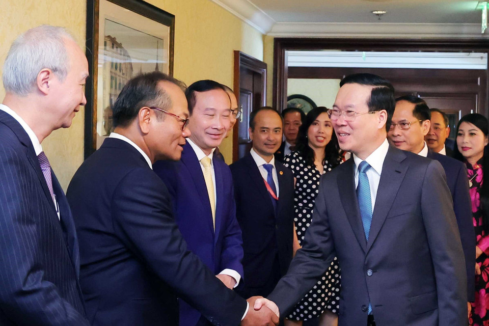 Chủ tịch nước tiếp các Đại sứ Việt Nam tại khu vực châu Âu, trong chuyến thăm chính thức Cộng hòa Áo, chiều 23/7/2023 (giờ địa phương). (Ảnh: Thống Nhất/TTXVN)