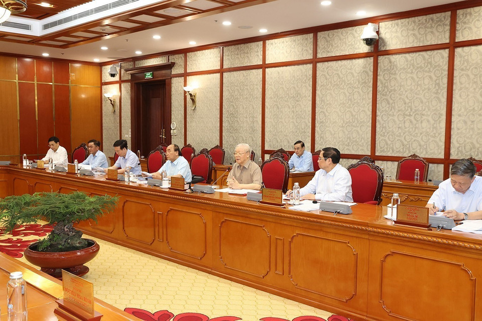 Tổng Bí thư Nguyễn Phú Trọng phát biểu kết luận cuộc họp. (Ảnh: Trí Dũng/TTXVN)