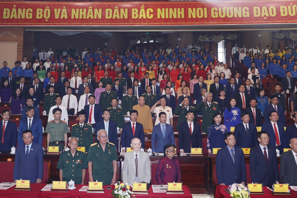 Các đại biểu dự Lễ kỷ niệm 110 năm ngày sinh Tổng Bí thư Nguyễn Văn Cừ (9/7/1912-9/7/2022). (Ảnh: Thống Nhất/TTXVN)