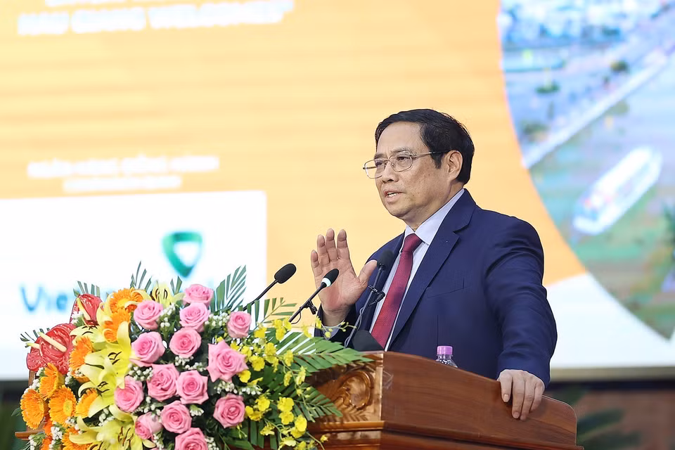 Thủ tướng Phạm Minh Chính phát biểu tại Hội nghị xúc tiến đầu tư tỉnh Hậu Giang 2022. (Ảnh: Dương Giang/TTXVN)