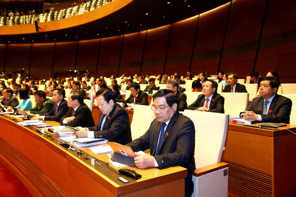 Các đại biểu Quốc hội tại phiên khai mạc. (Ảnh: Dương Giang/TTXVN)