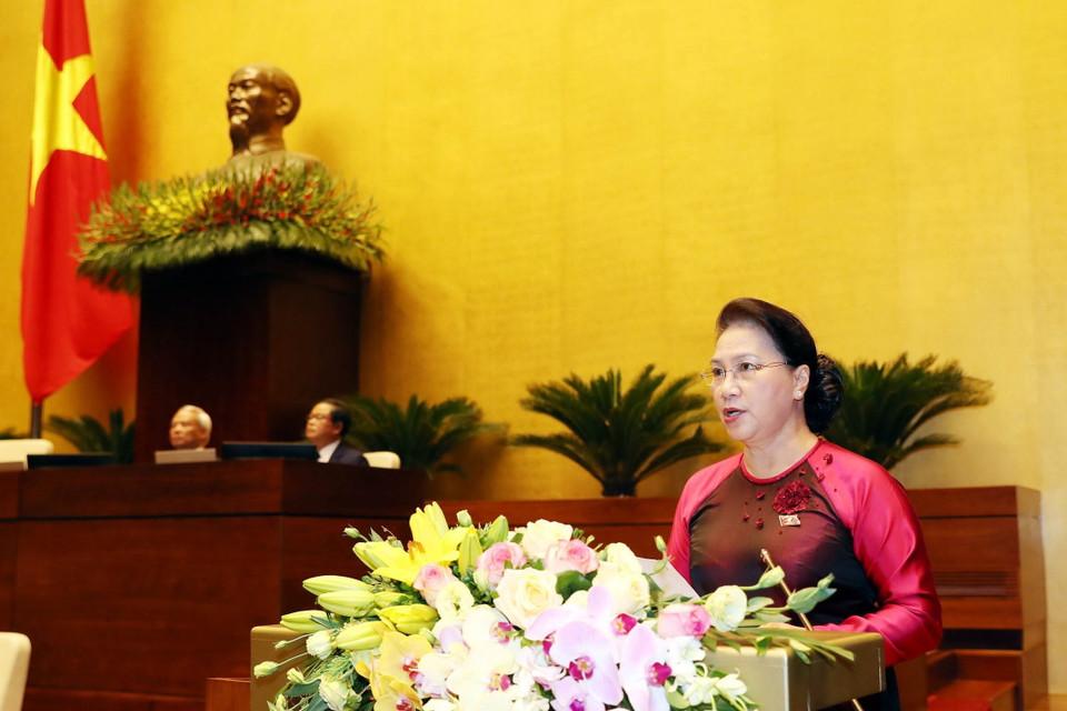 Chủ tịch Quốc hội Nguyễn Thị Kim Ngân phát biểu khai mạc. (Ảnh: Trọng Đức/TTXVN)