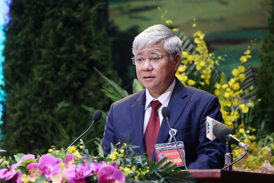 Bộ trưởng, Chủ nhiệm Ủy ban Dân tộc Đỗ Văn Chiến trình bày báo cáo chính trị đại hội. (Ảnh: Dương Giang/TTXVN)