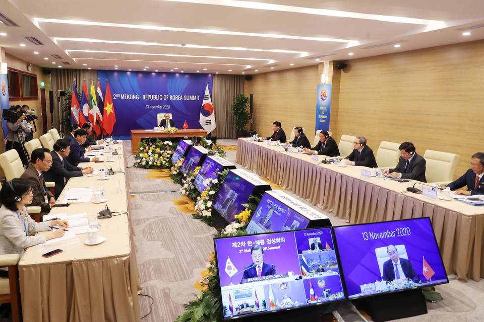 Hội nghị Cấp cao Mekong-Hàn Quốc lần thứ 2 tại điểm cầu Hà Nội. (Ảnh: Thống Nhất/TTXVN)