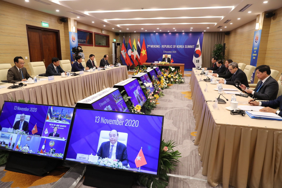Hội nghị Cấp cao Mekong-Hàn Quốc lần thứ 2 tại điểm cầu Hà Nội. (Ảnh: Lâm Khánh/TTXVN)