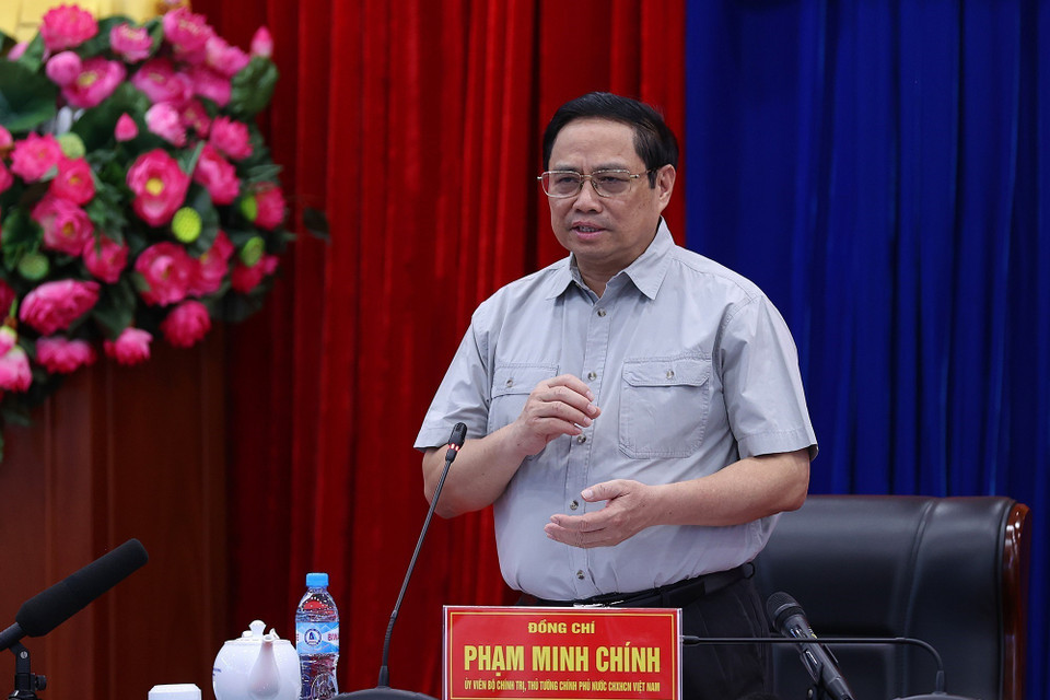 Thủ tướng Phạm Minh Chính phát biểu tại buổi làm việc. (Ảnh: Dương Giang/TTXVN)