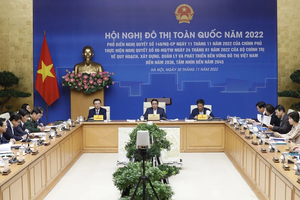 Thủ tướng Phạm Minh Chính chủ trì hội nghị. (Ảnh: Dương Giang/TTXVN)