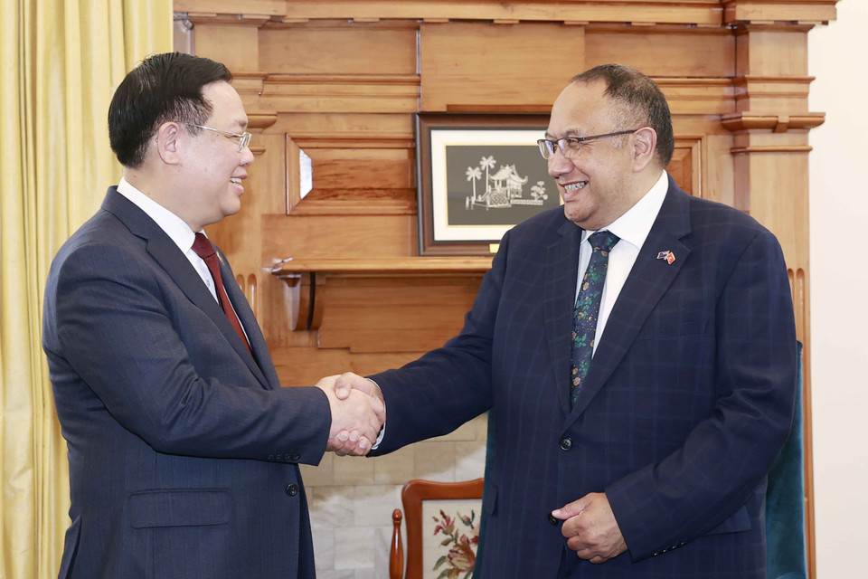 Chủ tịch Quốc hội Vương Đình Huệ gặp Chủ tịch Quốc hội New Zealand Adrian Rurawhe. (Ảnh: Doãn Tấn/TTXVN)