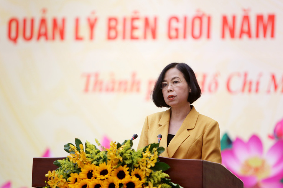 Bà Vũ Việt Trang, Tổng Giám đốc TTXVN, phát biểu tại hội nghị. (Ảnh: Thành Chung/TTXVN)