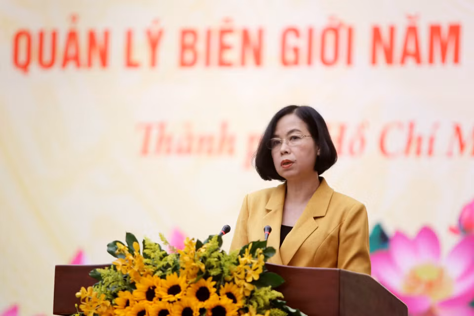 Bà Vũ Việt Trang, Tổng Giám đốc TTXVN, phát biểu tại hội nghị. (Ảnh: Thành Chung/TTXVN)
