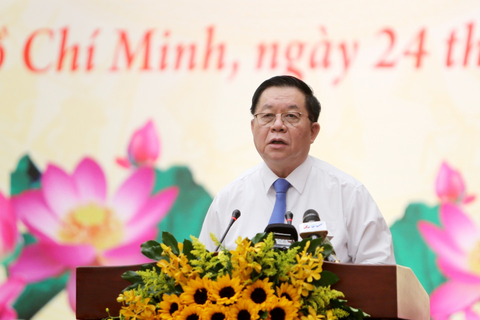 Trưởng Ban Tuyên giáo Trung ương Nguyễn Trọng Nghĩa phát biểu kết luận hội nghị. (Ảnh: Thành Chung/TTXVN)