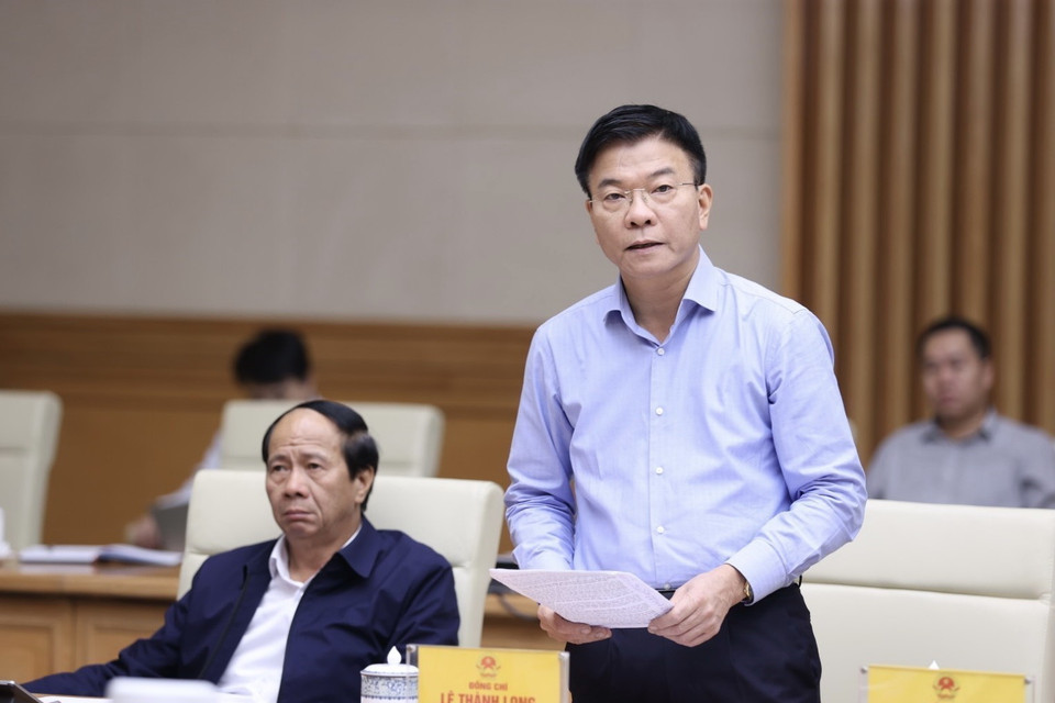 Bộ trưởng Bộ Tư pháp Lê Thành Long phát biểu. (Ảnh: Dương Giang/TTXVN)