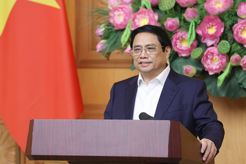 Thủ tướng Phạm Minh Chính phát biểu tại buổi gặp. (Ảnh: Dương Giang/TTXVN)