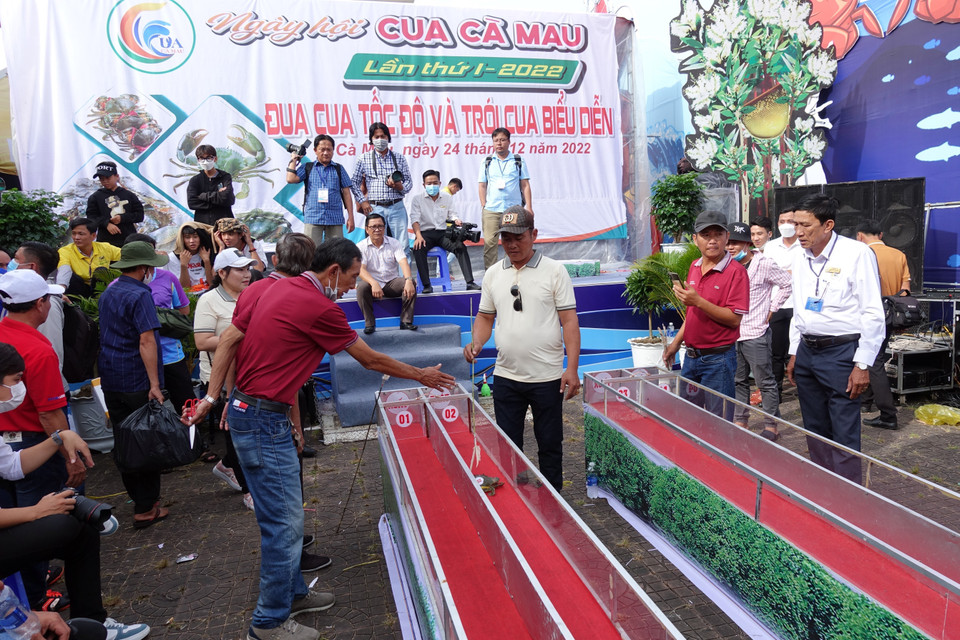 Tính chất độc và lạ của trò chơi đã tạo không khí phấn khởi, thu hút sự tham gia cổ vũ của đông đảo người dân và du khách. (Ảnh: Huỳnh Anh/TTXVN)
