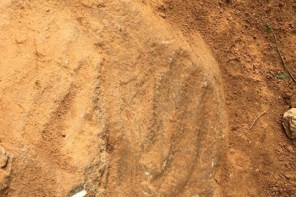 Tại vị trí phát hiện khối đá khắc cổ có khá nhiều các khối đá sa thạch thể khối lớn, từ 1-20m3. (Ảnh: TTXVN phát)