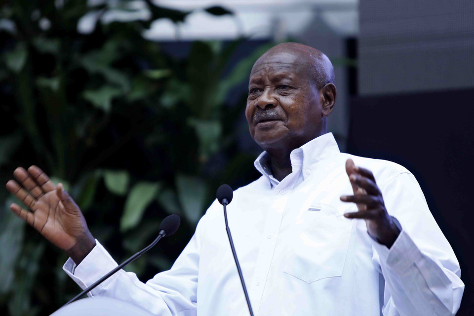 Tổng thống Uganda Yoweri Kaguta Museveni phát biểu tại Diễn đàn doanh nghiệp Việt Nam-Uganda. (Ảnh: An Đăng/TTXVN)