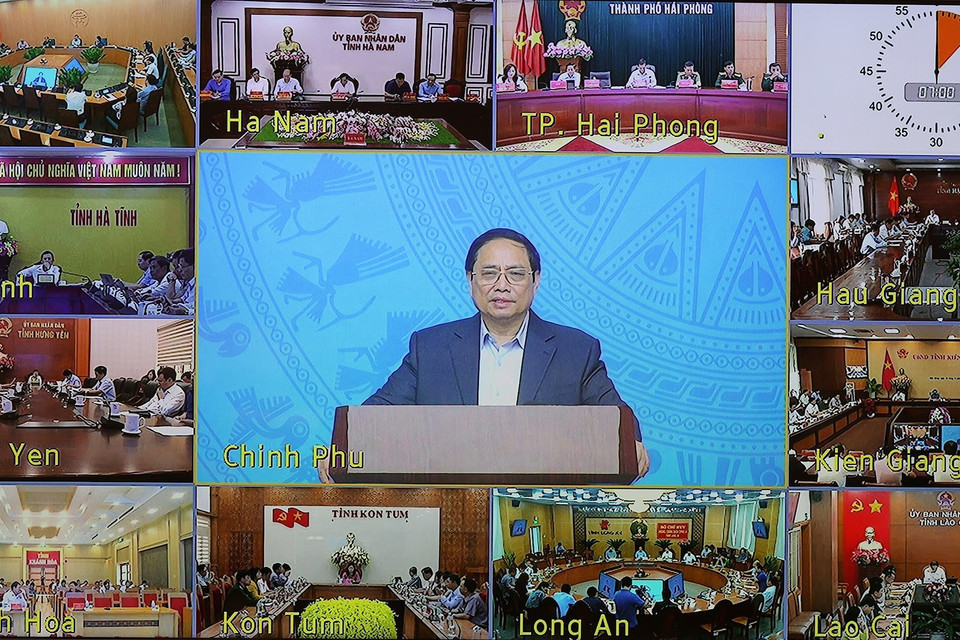 Thủ tướng Phạm Minh Chính, Trưởng Ban Chỉ đạo chủ trì Phiên họp lần thứ 18 Ban Chỉ đạo phòng, chống dịch COVID-19. (Ảnh: Dương Giang/TTXVN)