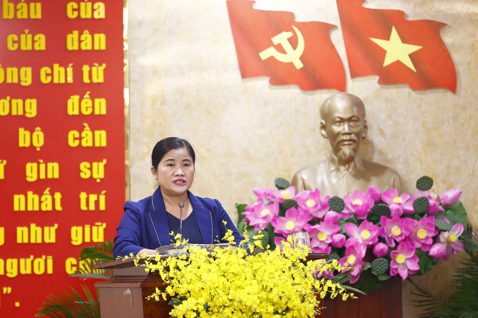 Phó Bí thư Tỉnh ủy, Chủ tịch Ủy ban Nhân dân tỉnh Bình Phước Trần Tuệ Hiền phát biểu. (Ảnh: Doãn Tấn/TTXVN)