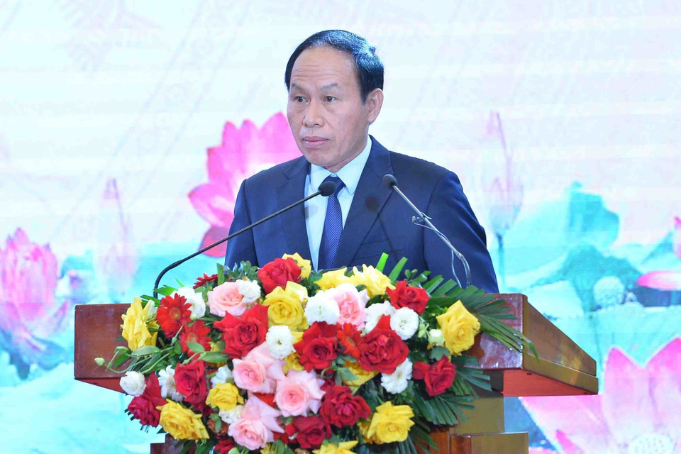 Phó Chủ tịch, Tổng Thư ký Ủy ban Trung ương Mặt trận Tổ quốc Việt Nam Lê Tiến Châu phát biểu. (Ảnh: Minh Đức/TTXVN)