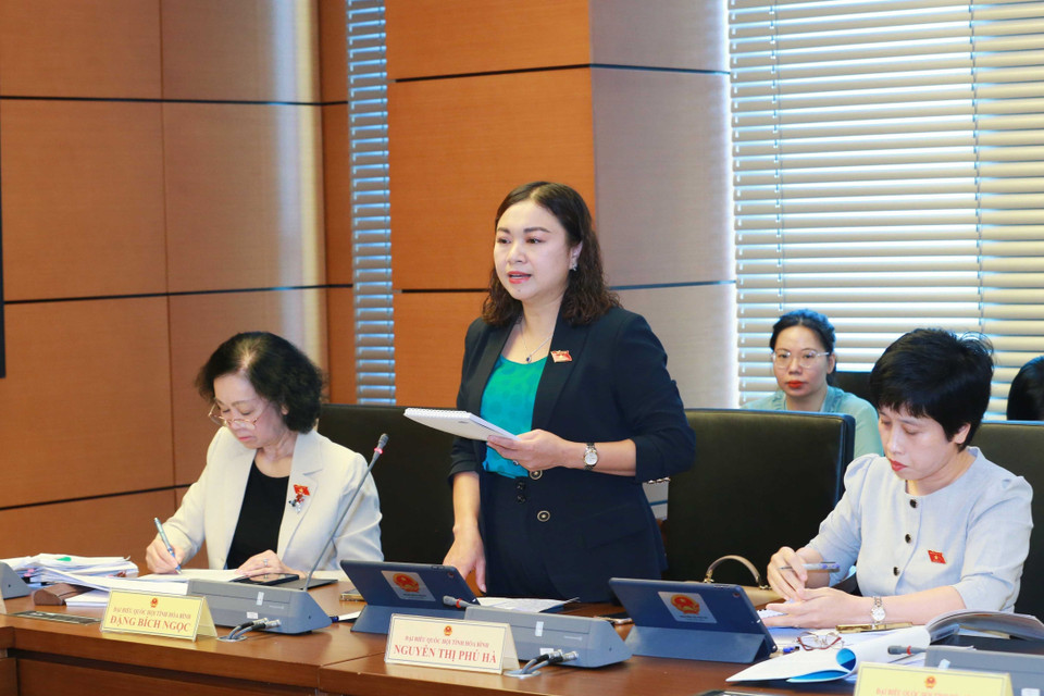 Đại biểu Quốc hội tỉnh Hòa Bình Đặng Bích Ngọc thảo luận ở tổ. (Ảnh: Phương Hoa/TTXVN)
