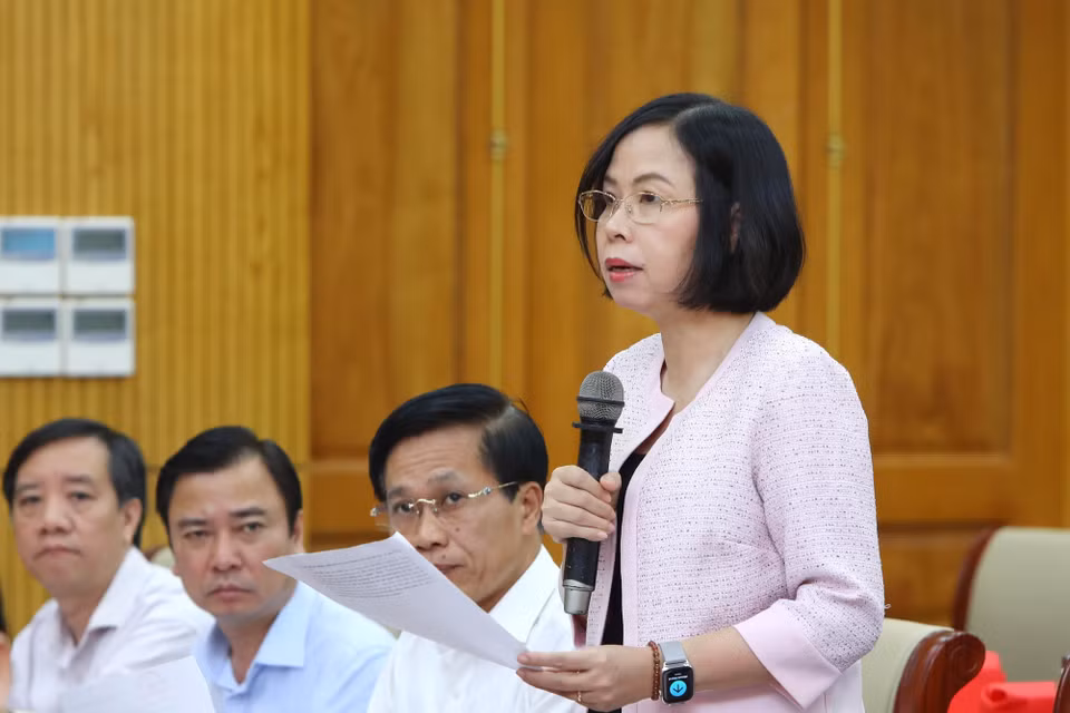 Bà Vũ Việt Trang, Ủy viên Ban Chấp hành Đảng bộ Khối, Bí thư Đảng ủy, Tổng Giám đốc Thông tấn xã Việt Nam, phát biểu tại hội nghị. (Ảnh: An Đăng/TTXVN)