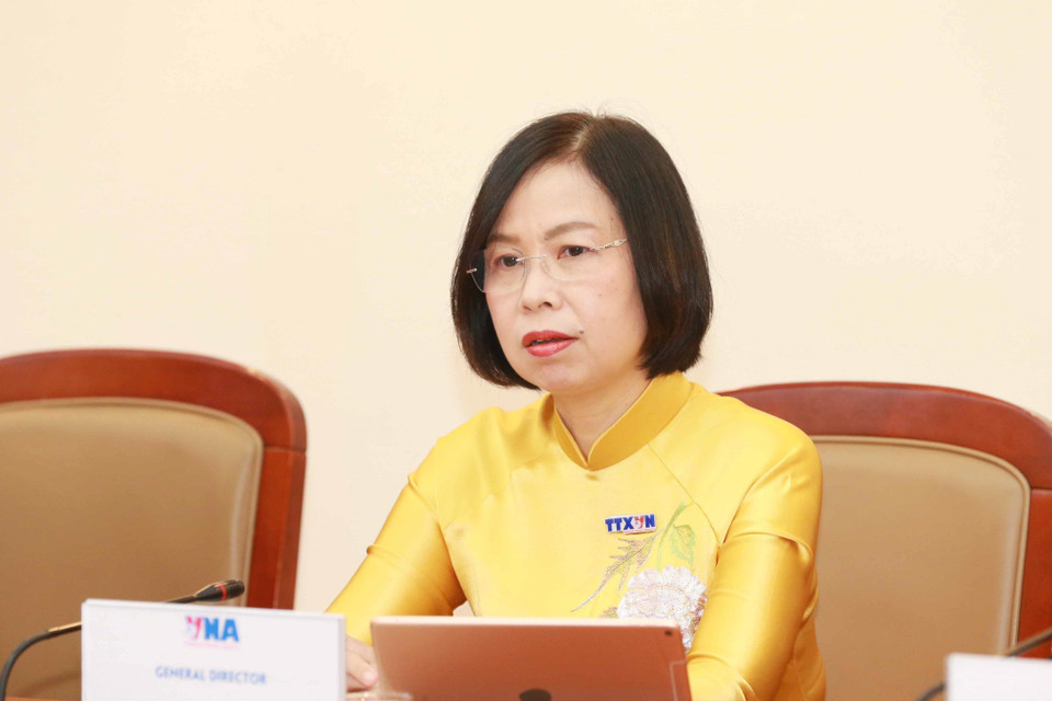 Tổng giám đốc Thông tấn xã Việt Nam Vũ Việt Trang phát biểu tại buổi hội đàm. (Ảnh: Phương Hoa/TTXVN)