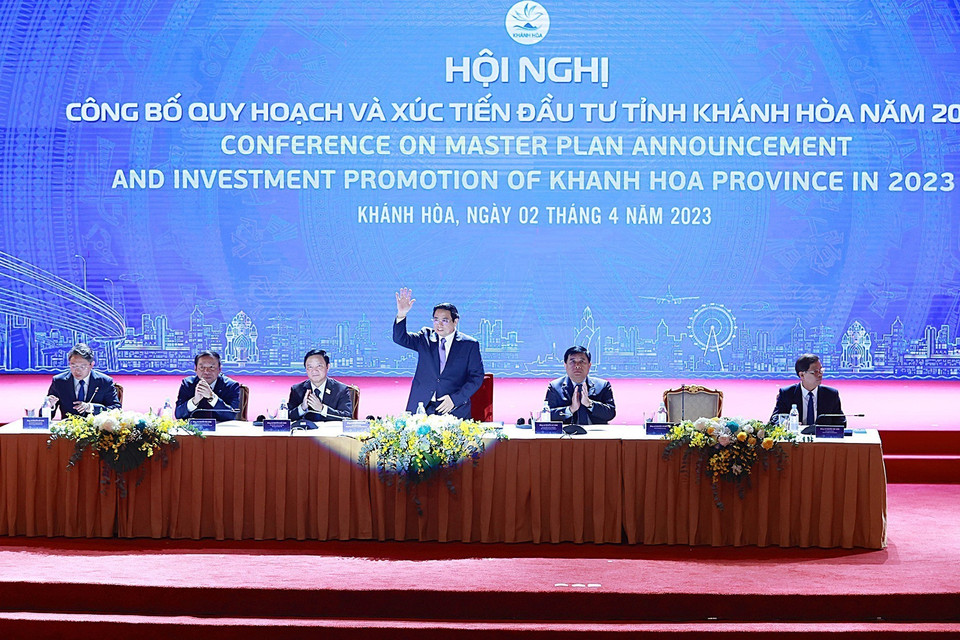 Thủ tướng Phạm Minh Chính dự Hội nghị công bố quy hoạch và xúc tiến đầu tư tỉnh Khánh Hòa năm 2023. (Ảnh: Dương Giang/TTXVN)