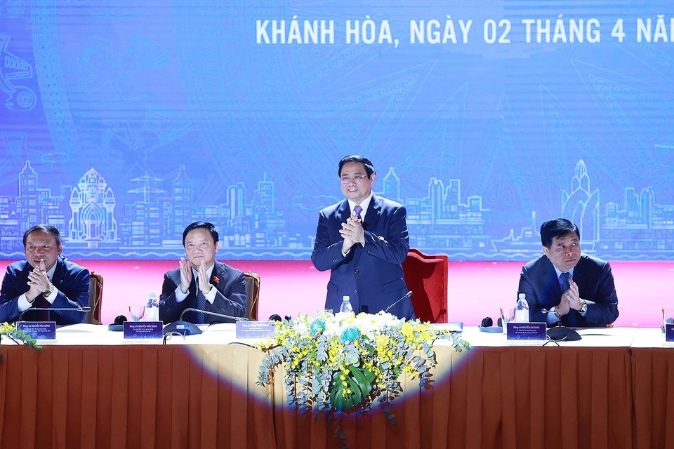 Thủ tướng Phạm Minh Chính dự Hội nghị công bố quy hoạch và xúc tiến đầu tư tỉnh Khánh Hòa năm 2023. (Ảnh: Dương Giang/TTXVN)