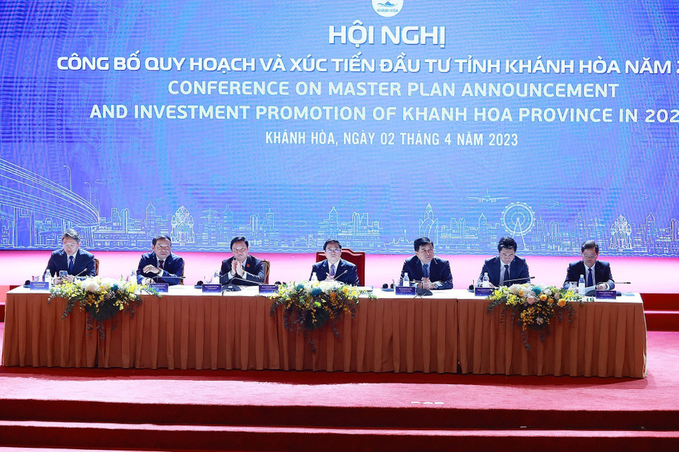 Thủ tướng Phạm Minh Chính dự và chủ trì Hội nghị công bố quy hoạch và xúc tiến đầu tư tỉnh Khánh Hòa năm 2023. (Ảnh: Dương Giang/TTXVN)
