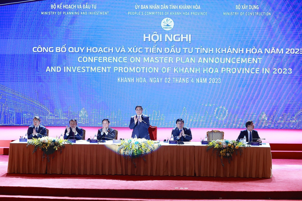 Thủ tướng Phạm Minh Chính dự Hội nghị công bố quy hoạch và xúc tiến đầu tư tỉnh Khánh Hòa năm 2023. (Ảnh: Dương Giang/TTXVN)