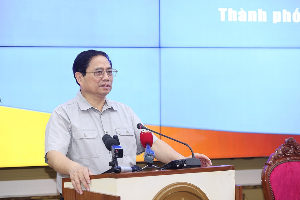 Thủ tướng Phạm Minh Chính phát biểu tại buổi làm việc. (Ảnh: Dương Giang/TTXVN)