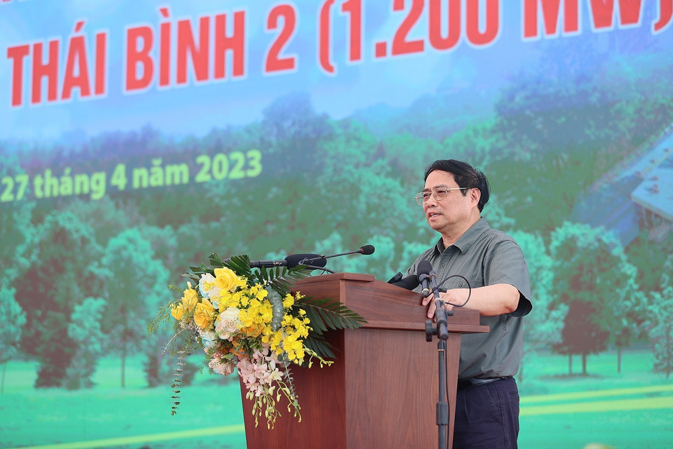 Thủ tướng Phạm Minh Chính phát biểu tại Lễ khánh thành Nhà máy nhiệt điện Thái Bình 2. (Ảnh: Dương Giang/TTXVN)