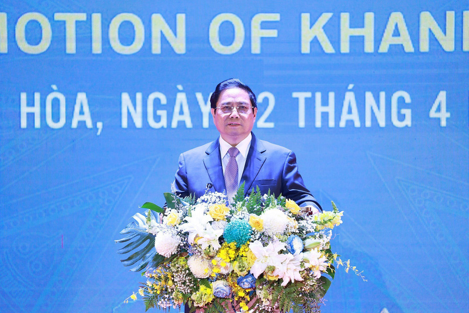 Thủ tướng Phạm Minh Chính phát biểu tại Hội nghị công bố quy hoạch và xúc tiến đầu tư tỉnh Khánh Hòa năm 2023. (Ảnh: Dương Giang/TTXVN)