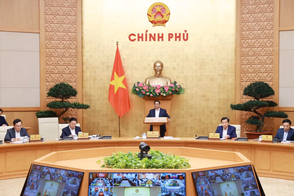 Thủ tướng Phạm Minh Chính chủ trì Hội nghị trực tuyến Chính phủ với địa phương. (Ảnh: Dương Giang/TTXVN)